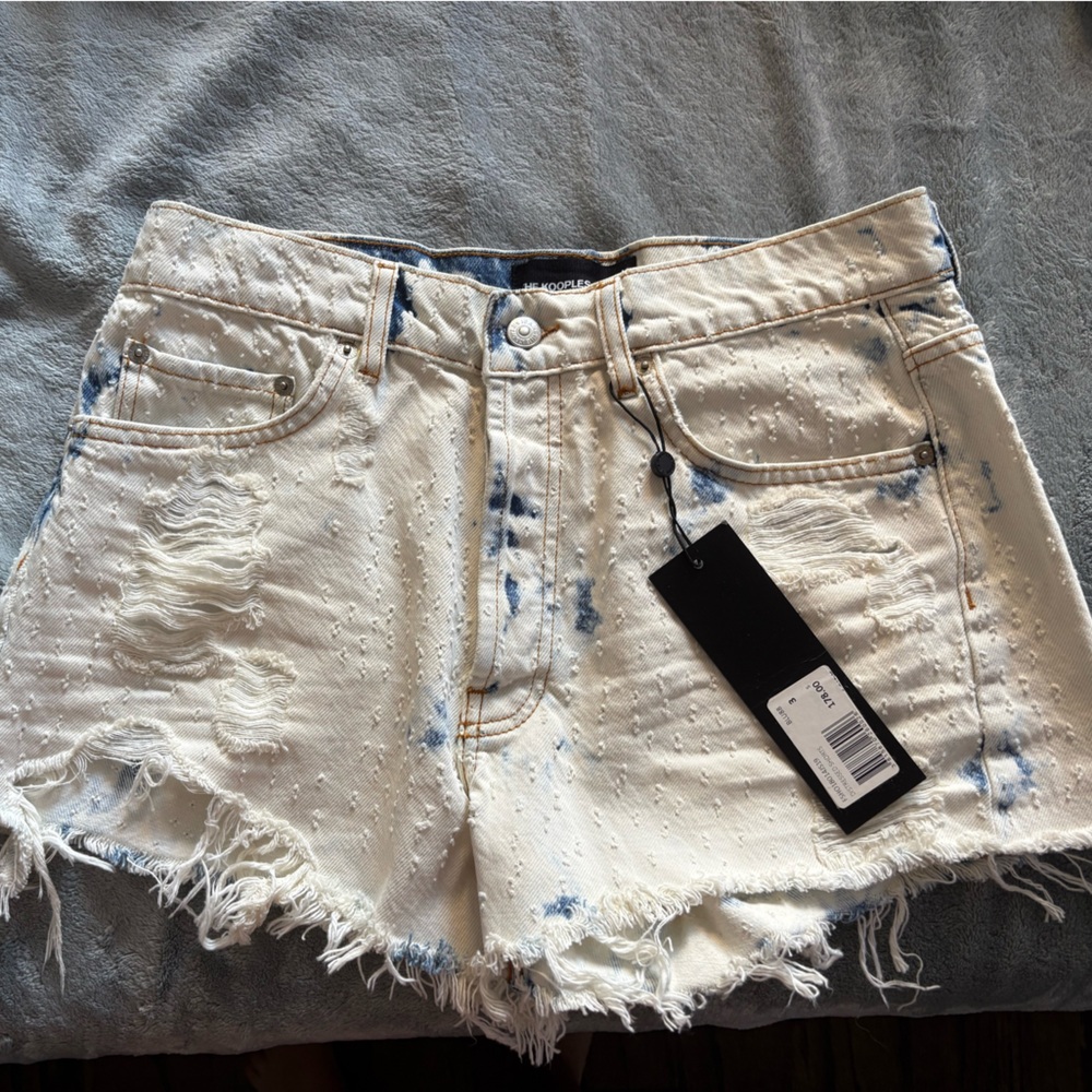 The Kooples White and Blue Distressed Jean Shorts